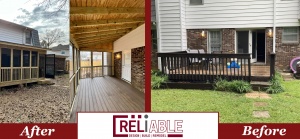 Before and after of an Enclosed Screen Deck project
